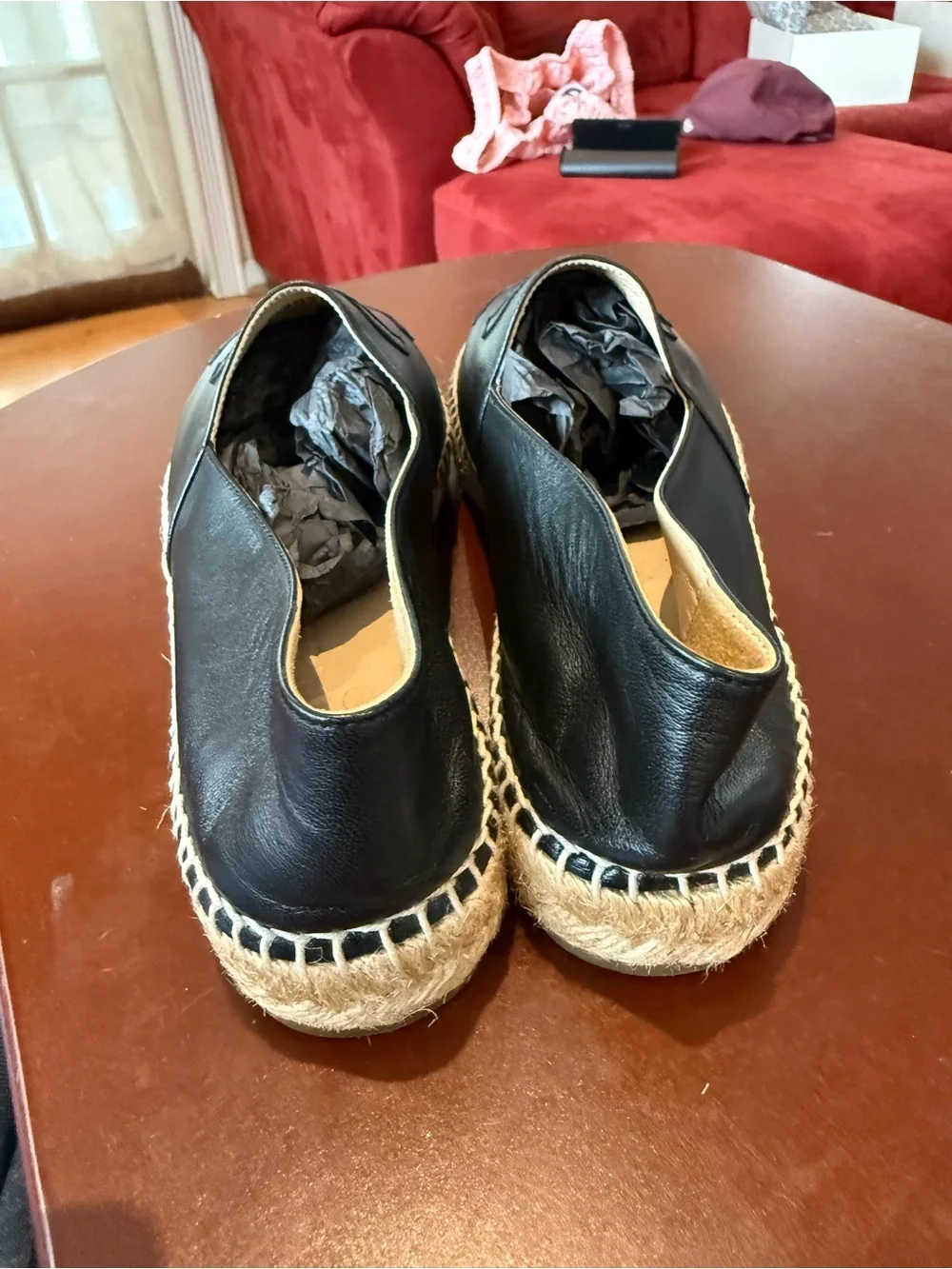 Authentic Chanel Black Leather Espadrille Slip-On Shoes